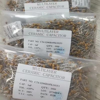 Condensador de cerámica incombustible durable monolítico 105K resistente a la corrosión 100V